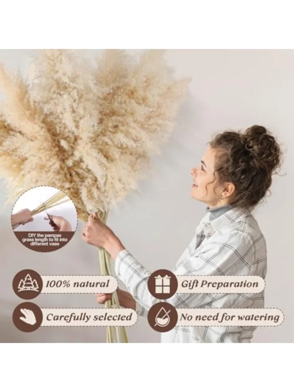 40-Inch Dried Pampas Grass Stems - 12Pcs Fluffy Decor for Home & Weddings